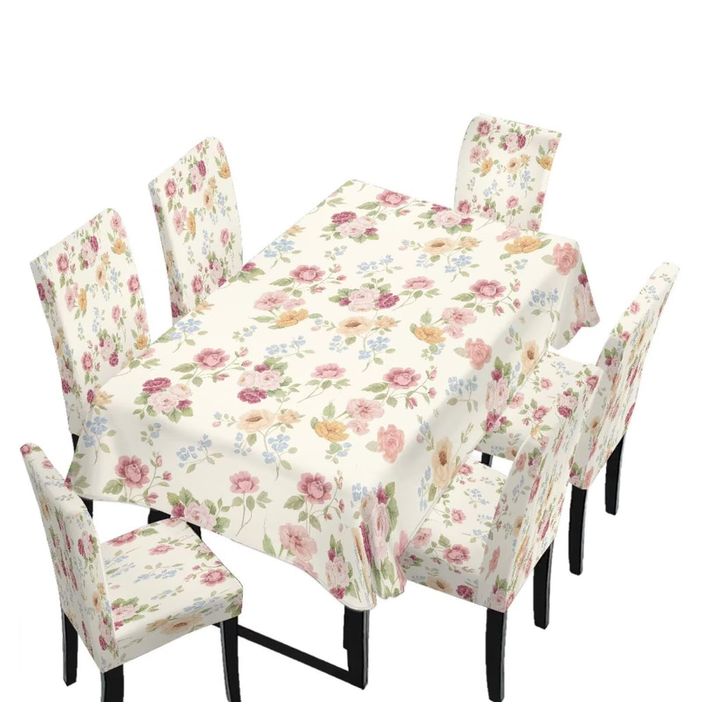 Light Grey 7 Pcs Tablecloth and Chair Covers Set Removable Chair Covers Set of 6 with Table Cover for Dining Room Washable Furniture Protector for Family Gathering Potluck