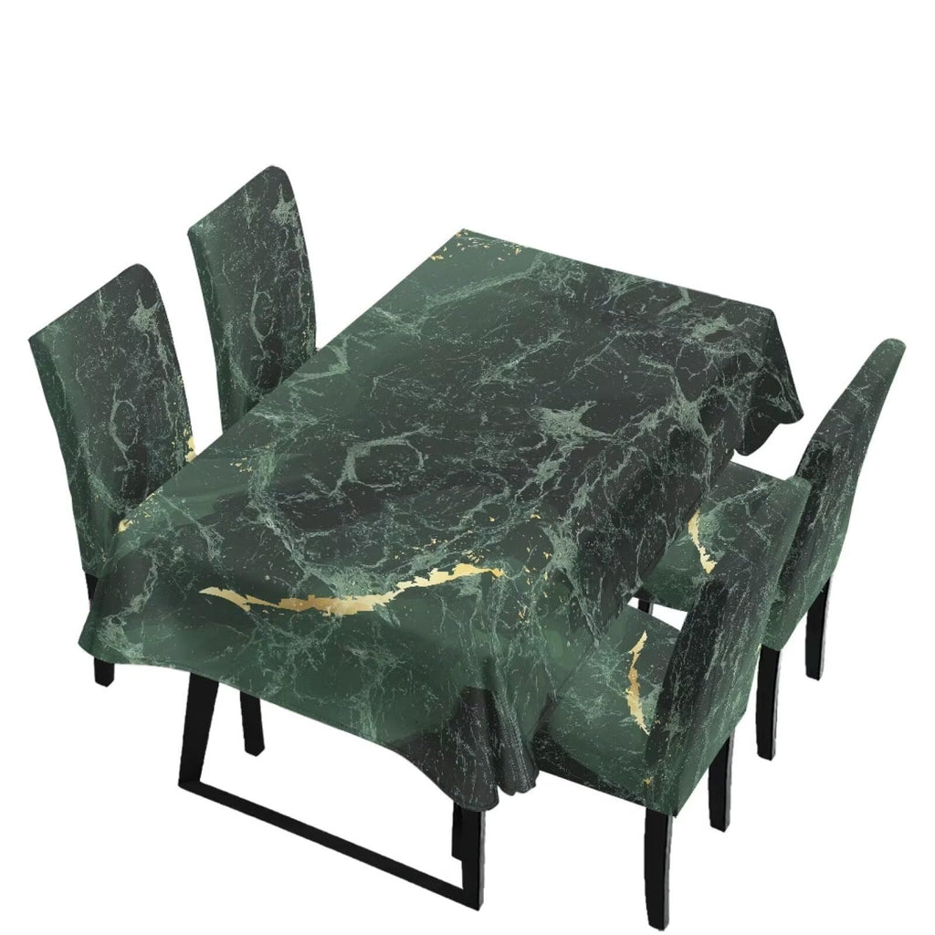 Palm Leaves Rectangular Table Cloth & Dining Chair Covers Set of 5, Stain Resistant Wipeable Chair Protectors for Farmhouse Rustic Home Kitchen Party Decor