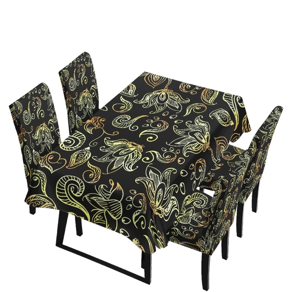 Table Cloth and Dining Chair Covers Set of 5, Kitchen Chair Slipcovers Rectangle Table Cover, Removable Anti-dust Tablecloths Stain Resistant Soft Hotel Decor, Blue Retro Floral