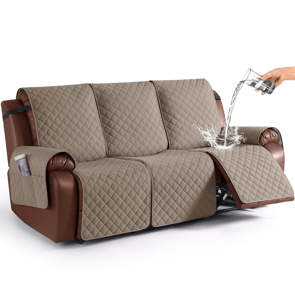 KinCam Waterproof Loveseat Recliner Covers Washable, 2 Seater, Light Gray