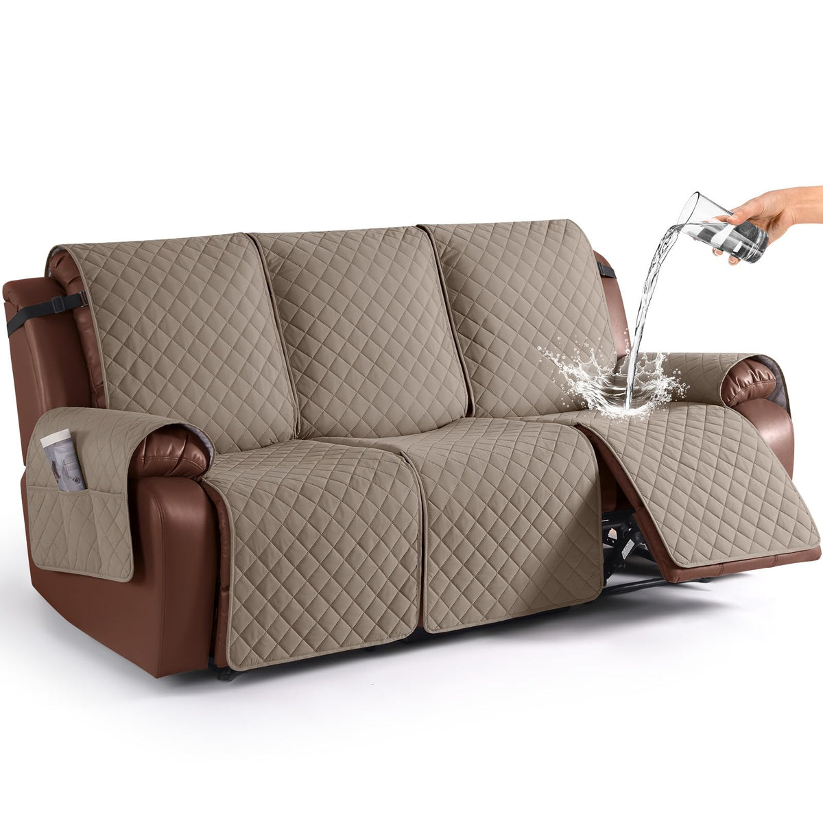 KinCam Waterproof Loveseat Recliner Covers Washable, 2 Seater, Light Gray