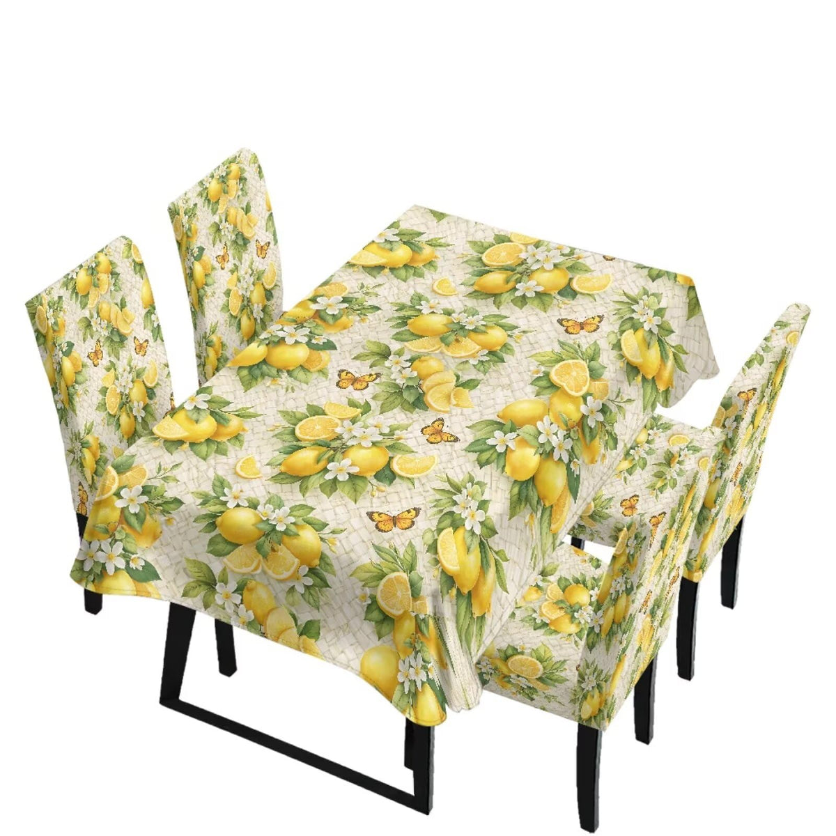Table Cloth and Dining Chair Covers Set of 5, Kitchen Chair Slipcovers Rectangle Table Cover, Removable Anti-dust Tablecloths Stain Resistant Soft Hotel Decor, Retro Geometry Flower