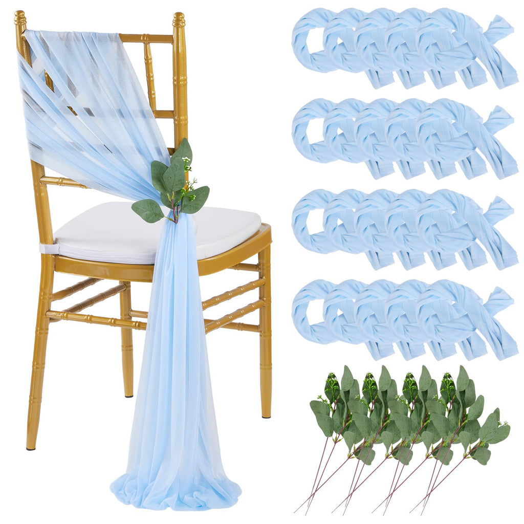 QueenDream White Chair Sashes Wedding Aisle Decorations: 24 Packs 8ft Long Draping Fabric Sheer Church Chair Cover Bulk for Party Banquet