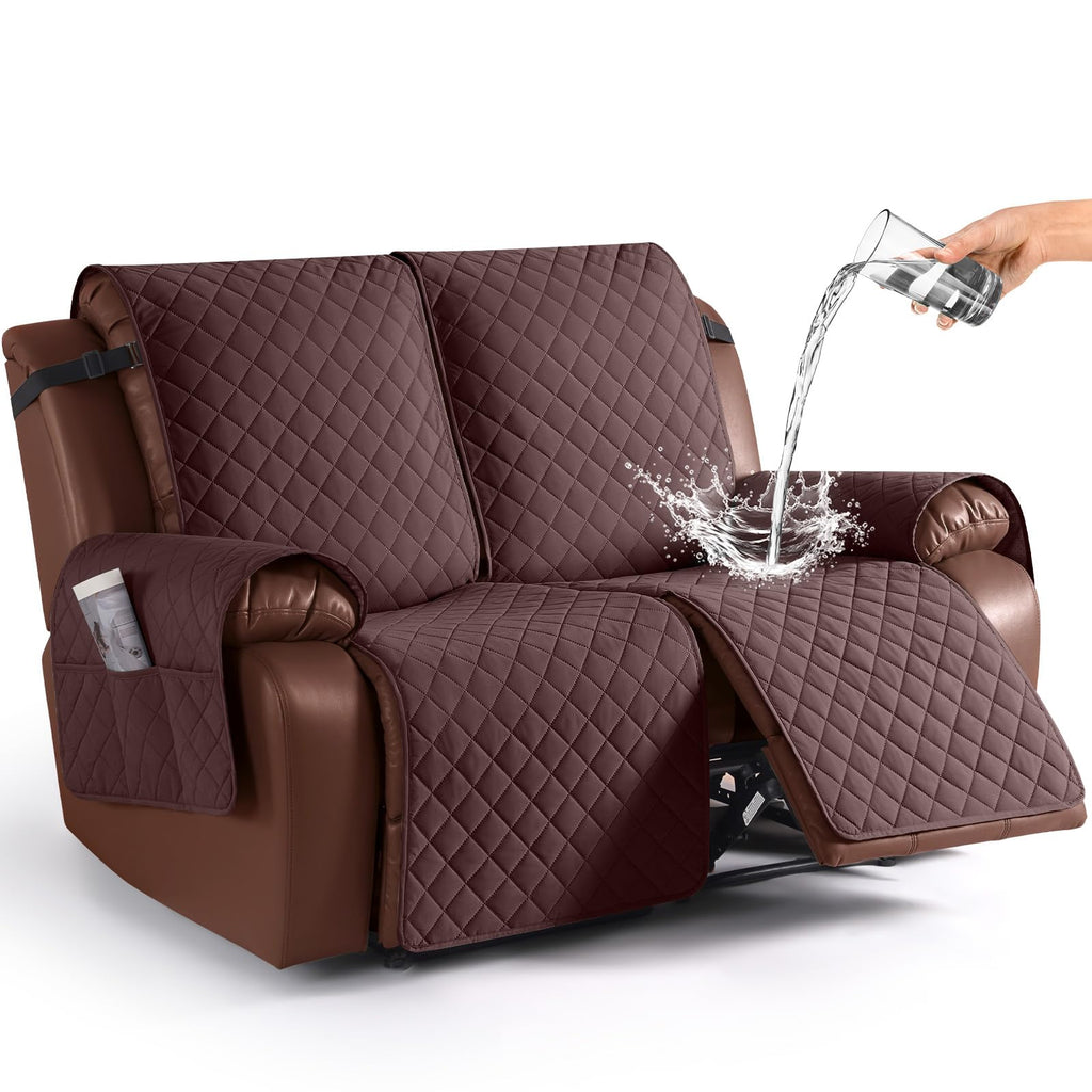 KinCam Waterproof Loveseat Recliner Covers Washable, 2 Seater, Light Gray