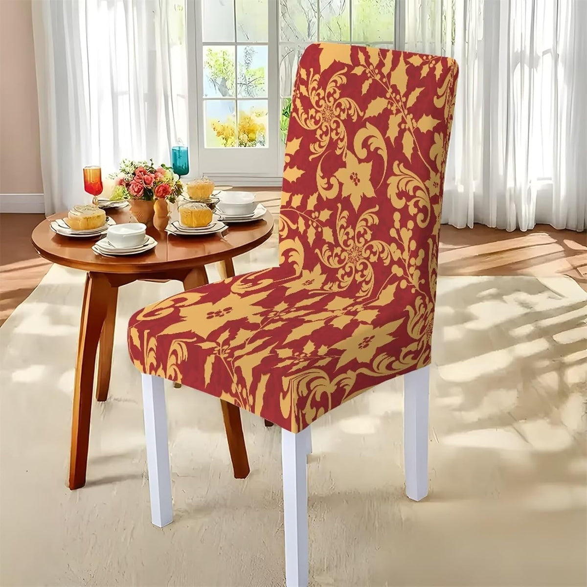 Poinsettia Dining Table & Chair Cover Set for Christmas, Stretch