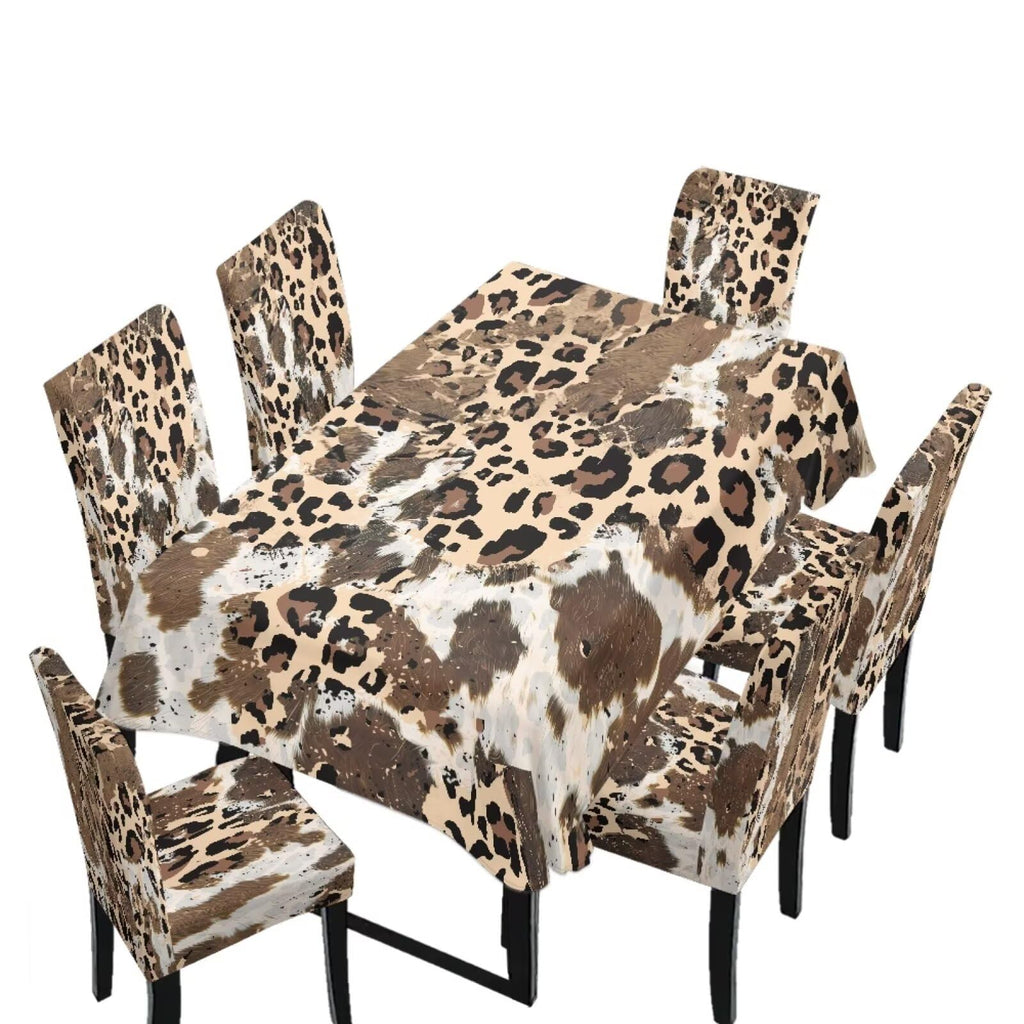 Stain Resistant Tablecloths and Dining Seat Covers Set of 5, Kitchen Chair Slipcovers Washable Table Slipcover Chair Seat Covers for Kitchen Restaurant, Chicken Cactus Print