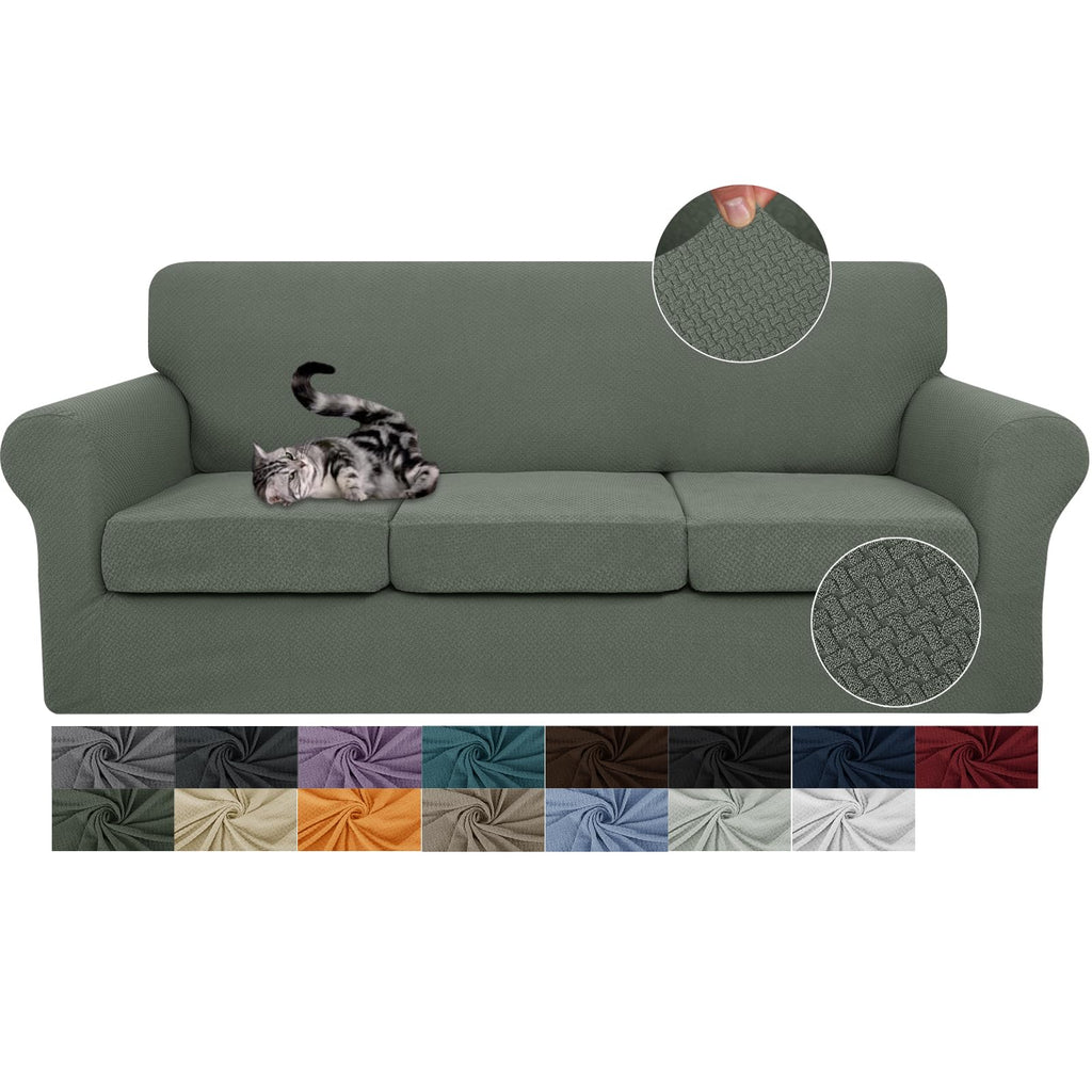 JIVINER 3 Pieces Stretch Couch Covers for 2 Cushion Couch Fitted Thick Loveseat Sofa Slipcover with 2 Seat Cushion Covers for Living Room Pet Dogs (Loveseat, Off White)