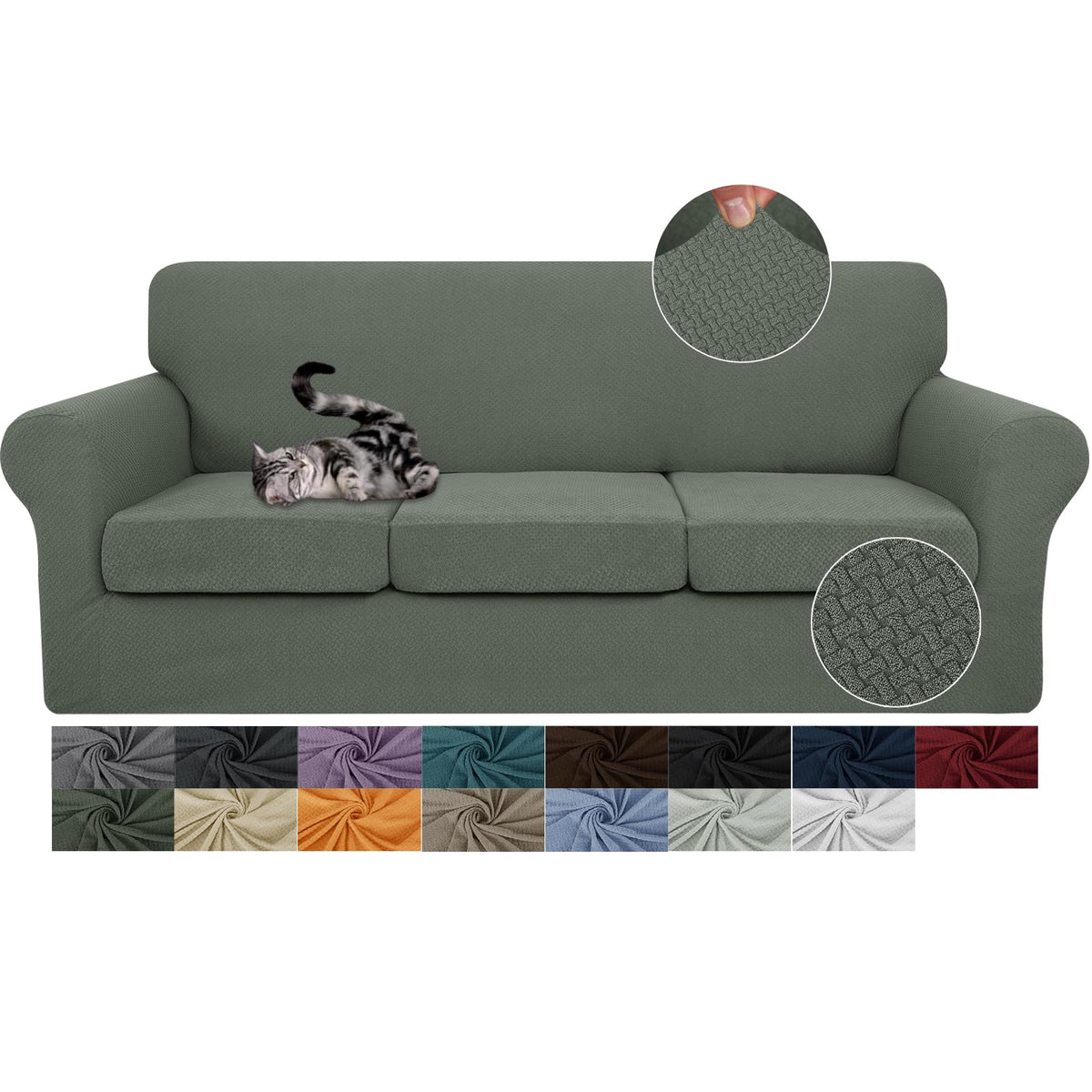 JIVINER 3 Pieces Stretch Couch Covers for 2 Cushion Couch Fitted Thick Loveseat Sofa Slipcover with 2 Seat Cushion Covers for Living Room Pet Dogs (Loveseat, Off White)