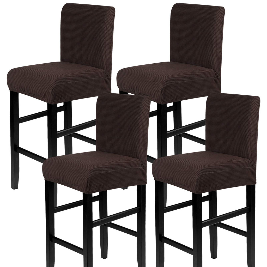 SearchI Bar Stool Covers Set of 4, Stretch Washable Barstool Seat Covers, Counter Height Chair Covers for Kitchen Dining Room Cafe (Beige Linen-Look Print)