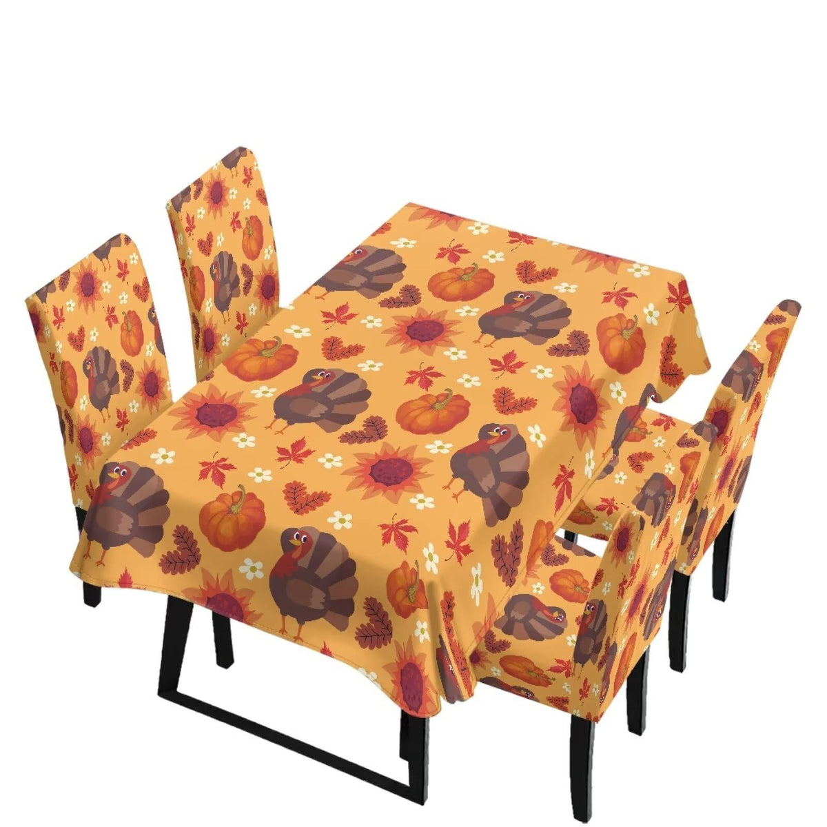 Fitted Tablecloth with Chair Covers Set,Christmas Candle Washable Dining Room Chair Covers Set of 4/6 with Farmhouse Table Cover for Home Hotel Restaurant, 5pcs/7pcs