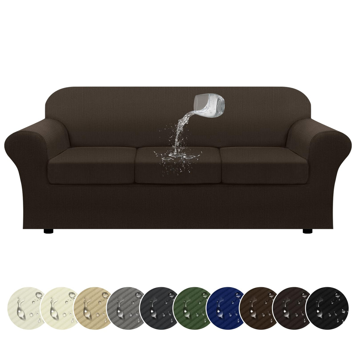 100% WaterproofLoveseat Cover 3-Piece Set Striped Loveseat Slipcovers for 2 Cushion Couch Sofa Covers with TPU Leakproof Bottom Stretch Couch Protector Pet Proof - Loveseat, Navy