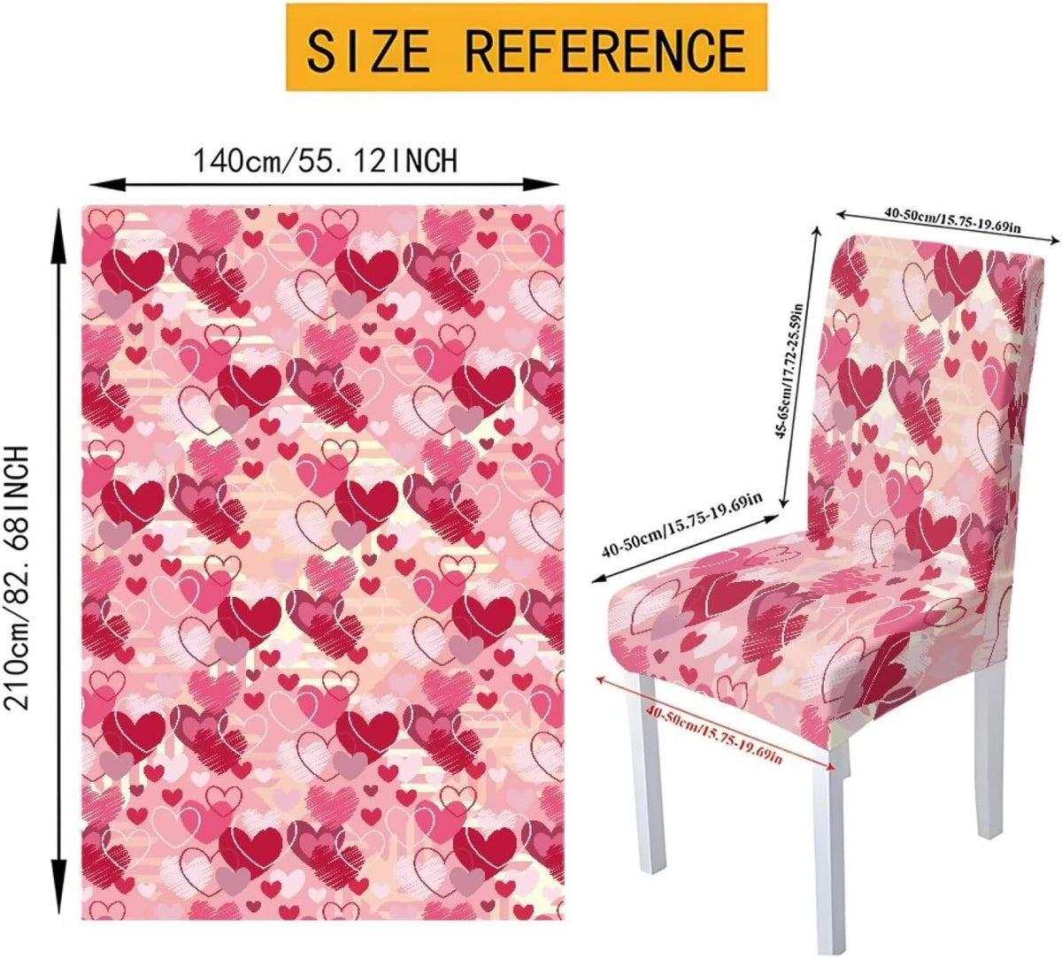 ZDCUSTOM Valentines Table Cloth and Chair Cover Set of 4 Romantic Tablecloths Rectangular Pink Chair Covers for Dining Chairs Stain Resistant Decoration