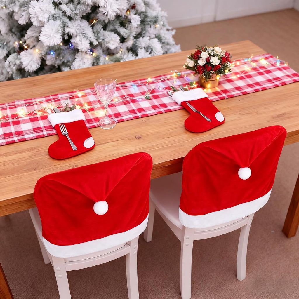 Set of 4 Kitchen Christmas Chair Covers for Dining Chairs Decoración, Stretchable Elastic Slipcovers, Festive Christmas Kitchen Decorations Indoor, Home Holiday Navidad Décor.