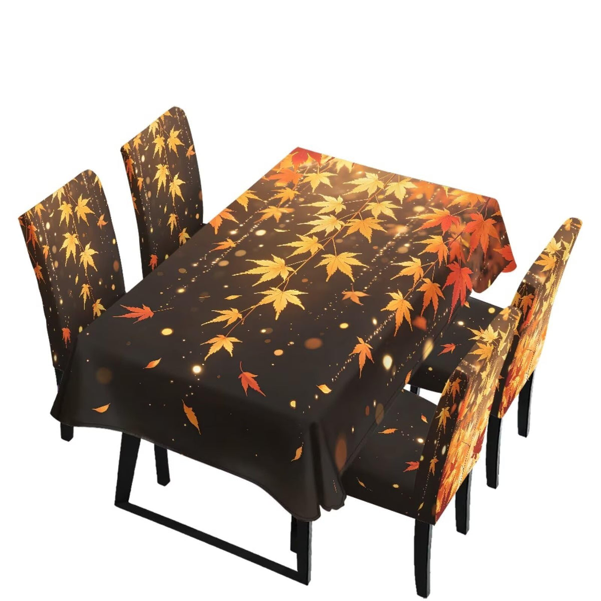 Thanksgiving Themed Dining Room Chair Cover and Tablecloths 5 Packs, Fall Leaf Print Kitchen Chair Seat Slipcovers Anti-Wrinkle Table Protector for Thanksgiving Day Party