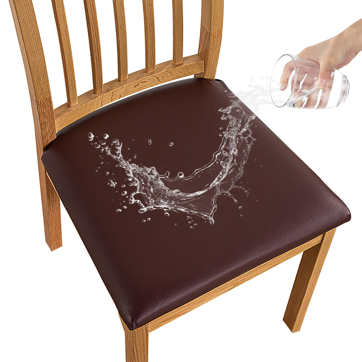 Dioxide Seat Covers Waterproof PU Leather Chair Covers Set of 6 for Dining Chairs,Stretch Fit Removable Chair Seat Protector Slipcovers with Elastic Band for Kitchen, Hotel (Black)