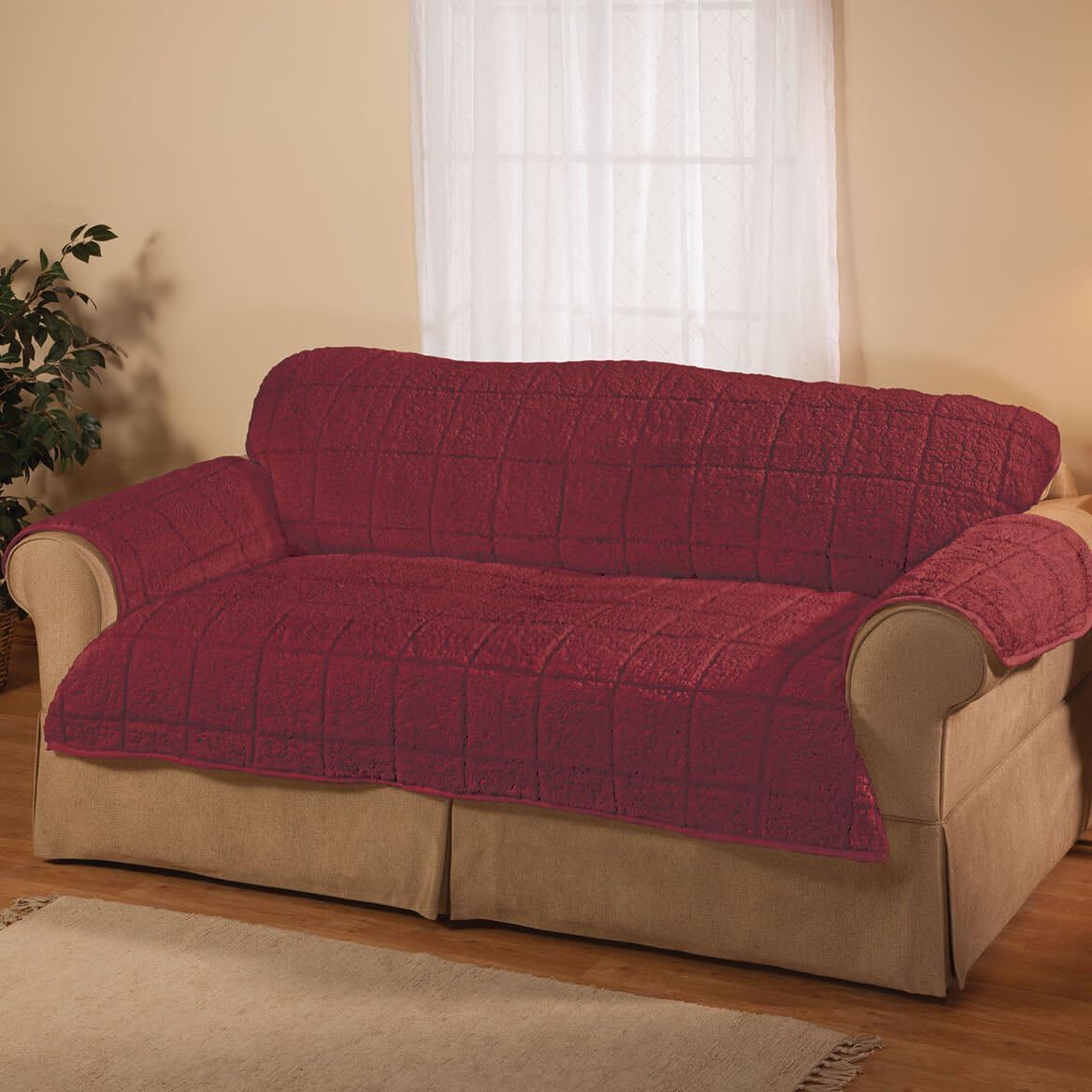 OakRidge Bradley Sherpa Loveseat Protector - Slipcover Burgandy