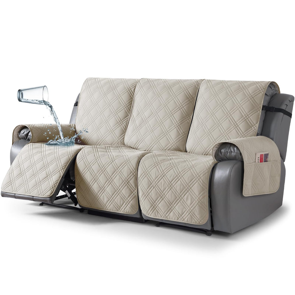 TAOCOCO 100% Waterproof Oversized Loveseat Recliner Cover, Non Slip Split Couch Covers for Reclining Loveseat with Elastic Straps for Kids Pets(Oversized 2 Seater, Chocolate)