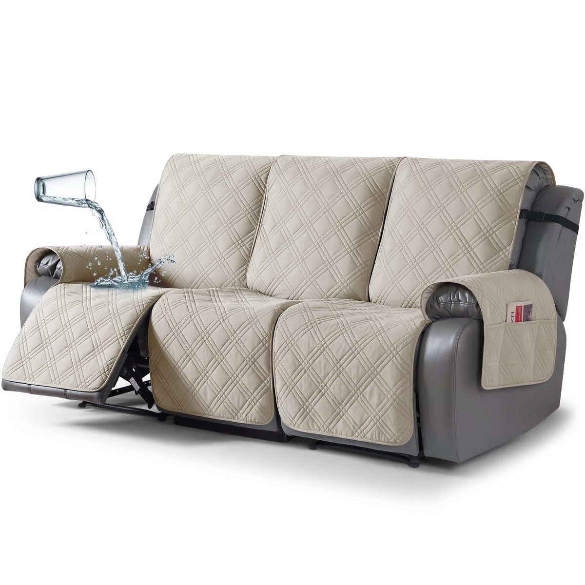 TAOCOCO 100% Waterproof Oversized Loveseat Recliner Cover, Non Slip Split Couch Covers for Reclining Loveseat with Elastic Straps for Kids Pets(Oversized 2 Seater, Chocolate)