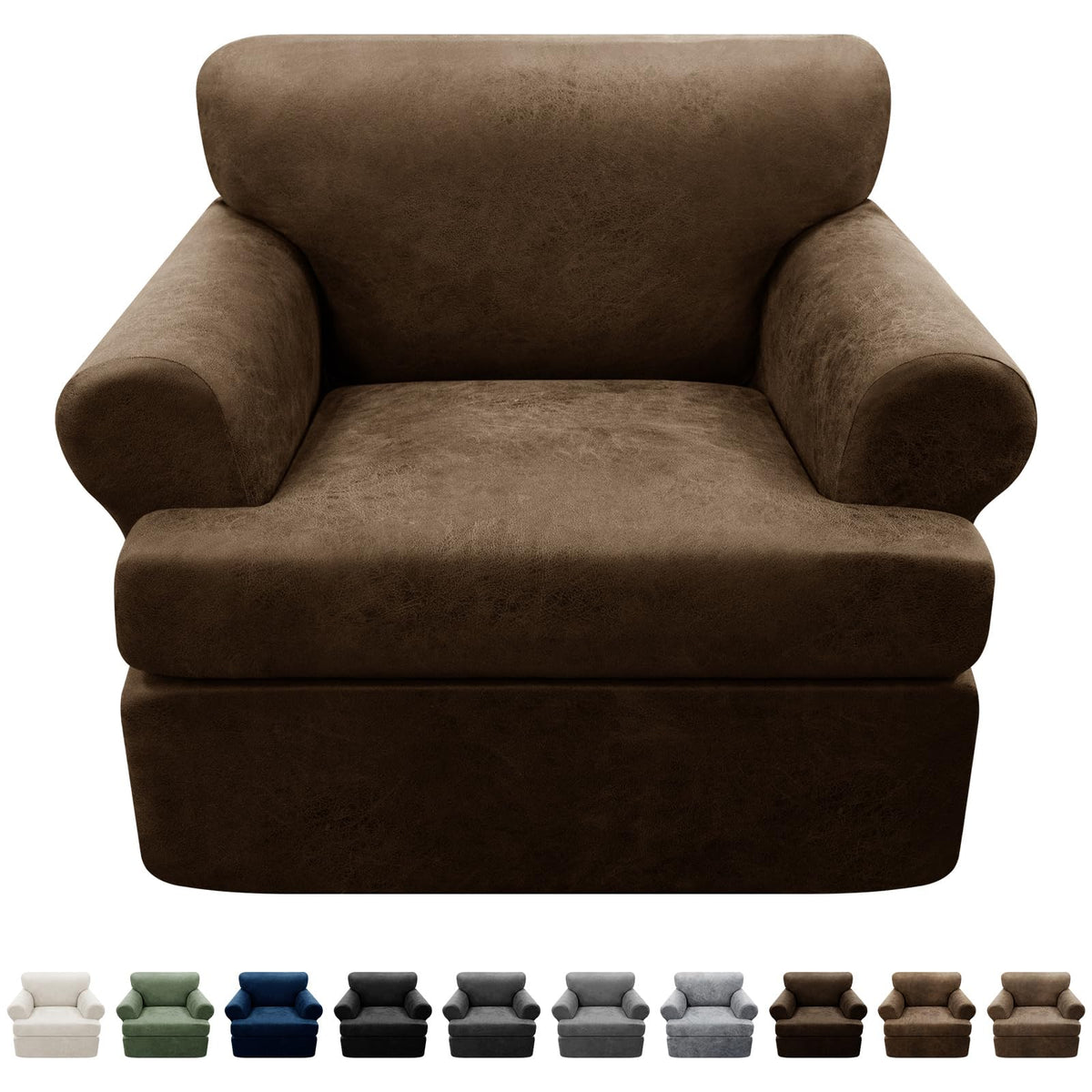 3-Pieces T Cushion Loveseat Slipcovers Leather Look Couch Cover Loveseat Covers for 2 Cushion Couch Furniture Protector Stretch Sofa Cover with 2 Individual T Cushion Seat Covers, Brown