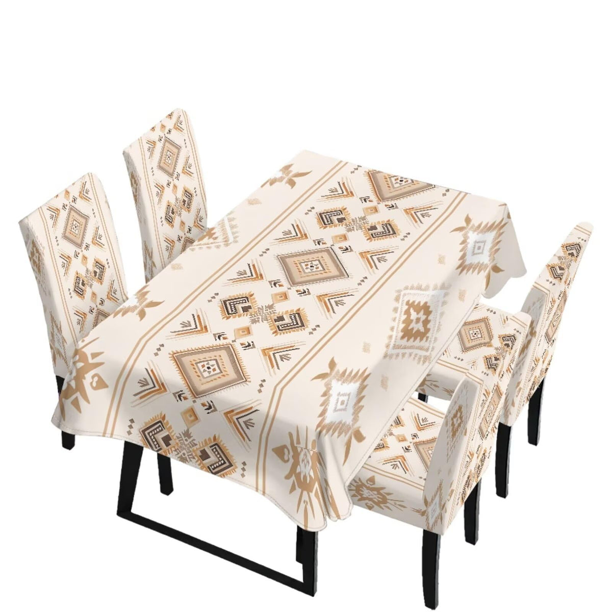 Dining Room Chair Cover and Tablecloths 7 Pack, Stain Resistant Stretch Kitchen Chair Seat Slipcovers Anti-Wrinkle Table Protector for Party, Pastoral Rose Flower Stripes Print Green