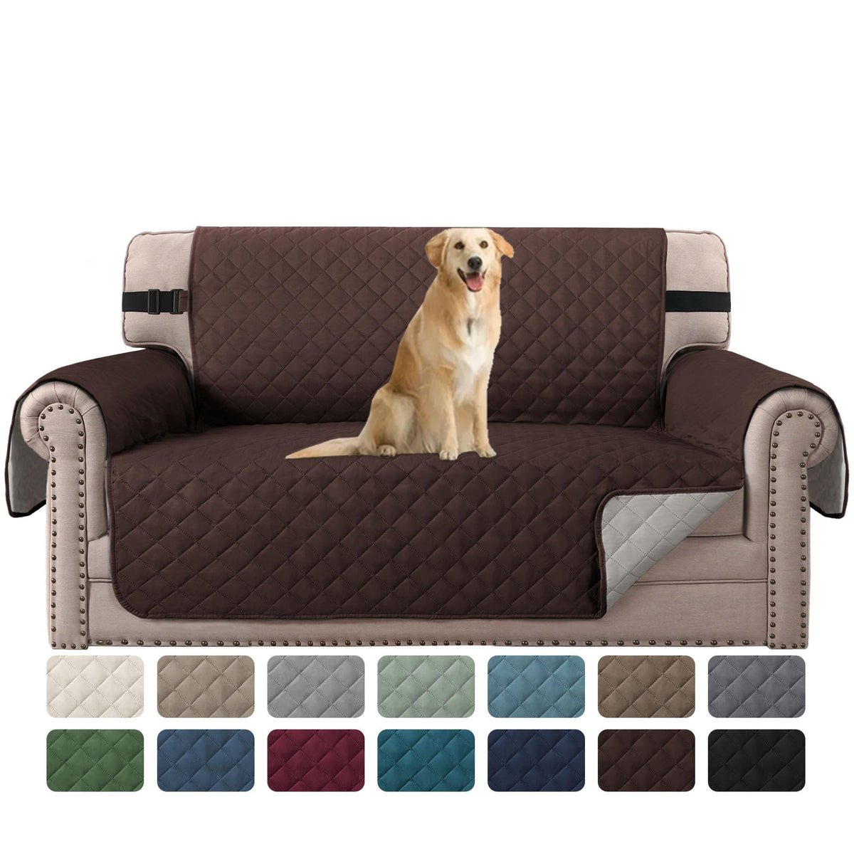 H.VERSAILTEX Reversible Couch Cover for 2 Cushion Couch Water Resistant Loveseat Washable Furniture Cover with Non-Slip Elastic Strap for Dogs, Pets, Kids(Oversized Loveseat, Charcoal Grey)