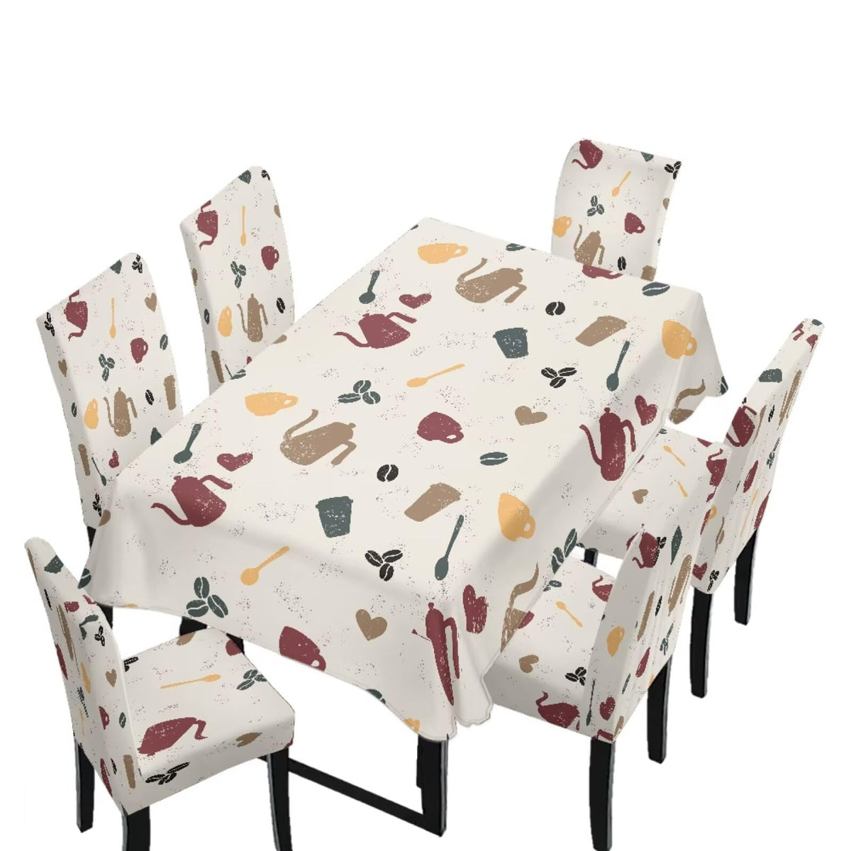 5 Pack Dining Table Cloth Rectangle 4 Seater Includes Kitchen Chair Covers, Stretch Seat Covers for Dining Chairs Anti-dust Washable Table Protector, Tribe Aztec Geometry Print