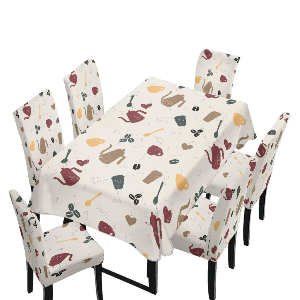Dining Room Chair Cover and Tablecloths 7 Pack, Stain Resistant Stretch Kitchen Chair Seat Slipcovers Anti-Wrinkle Table Protector for Party, Pastoral Rose Flower Stripes Print Green