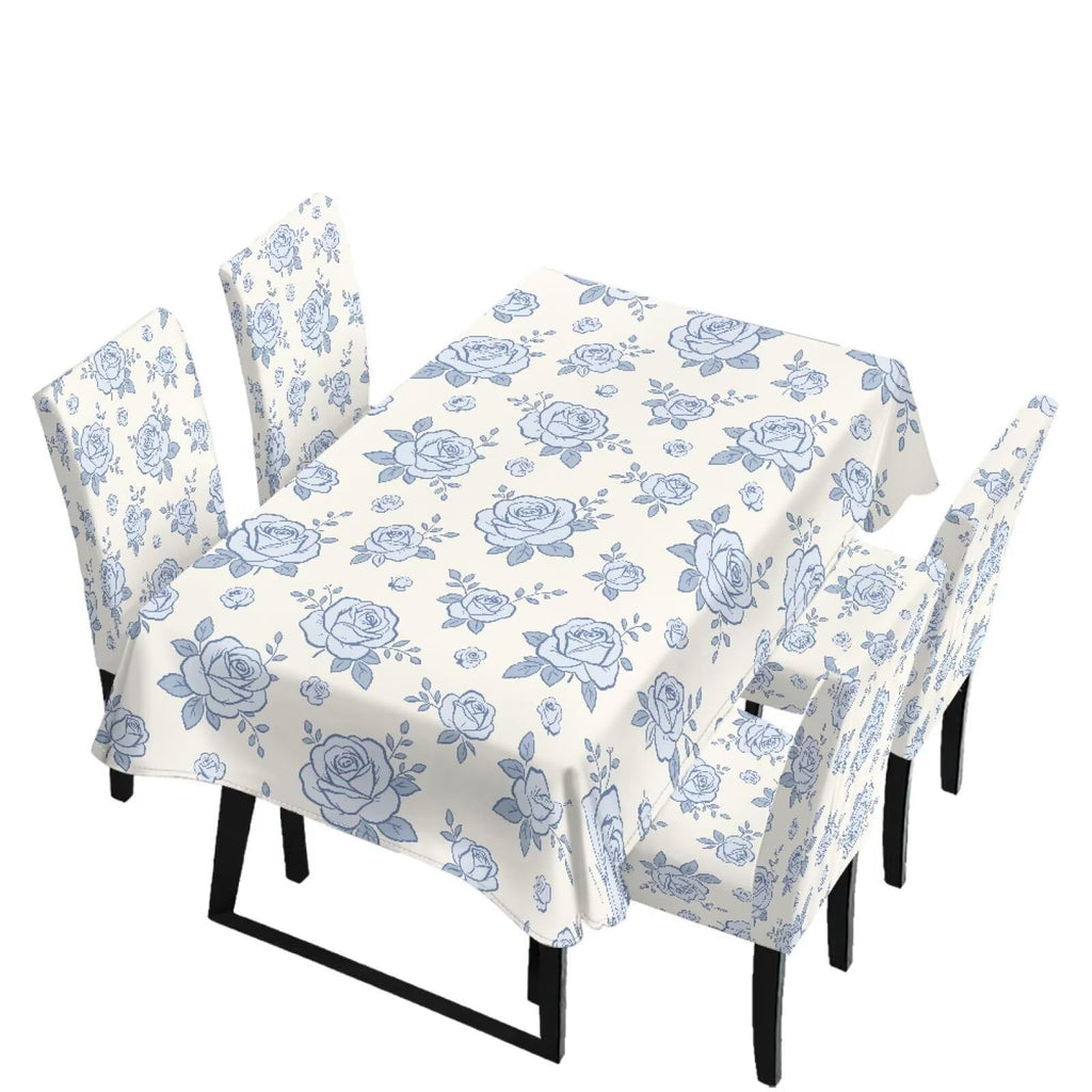 Light Grey 7 Pcs Tablecloth and Chair Covers Set Removable Chair Covers Set of 6 with Table Cover for Dining Room Washable Furniture Protector for Family Gathering Potluck