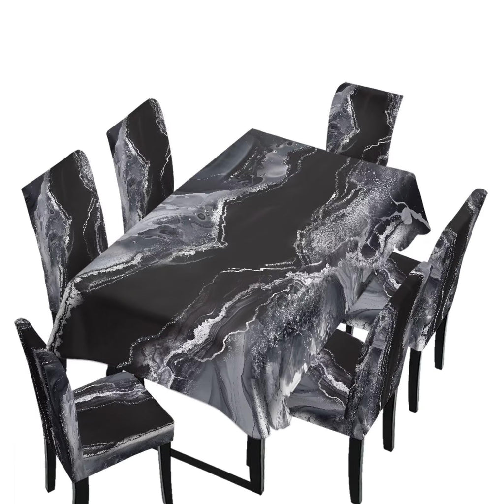 Palm Leaves Rectangular Table Cloth & Dining Chair Covers Set of 5, Stain Resistant Wipeable Chair Protectors for Farmhouse Rustic Home Kitchen Party Decor