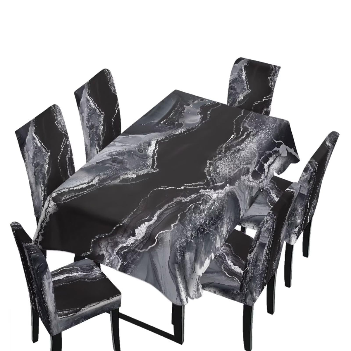 Palm Leaves Rectangular Table Cloth & Dining Chair Covers Set of 5, Stain Resistant Wipeable Chair Protectors for Farmhouse Rustic Home Kitchen Party Decor