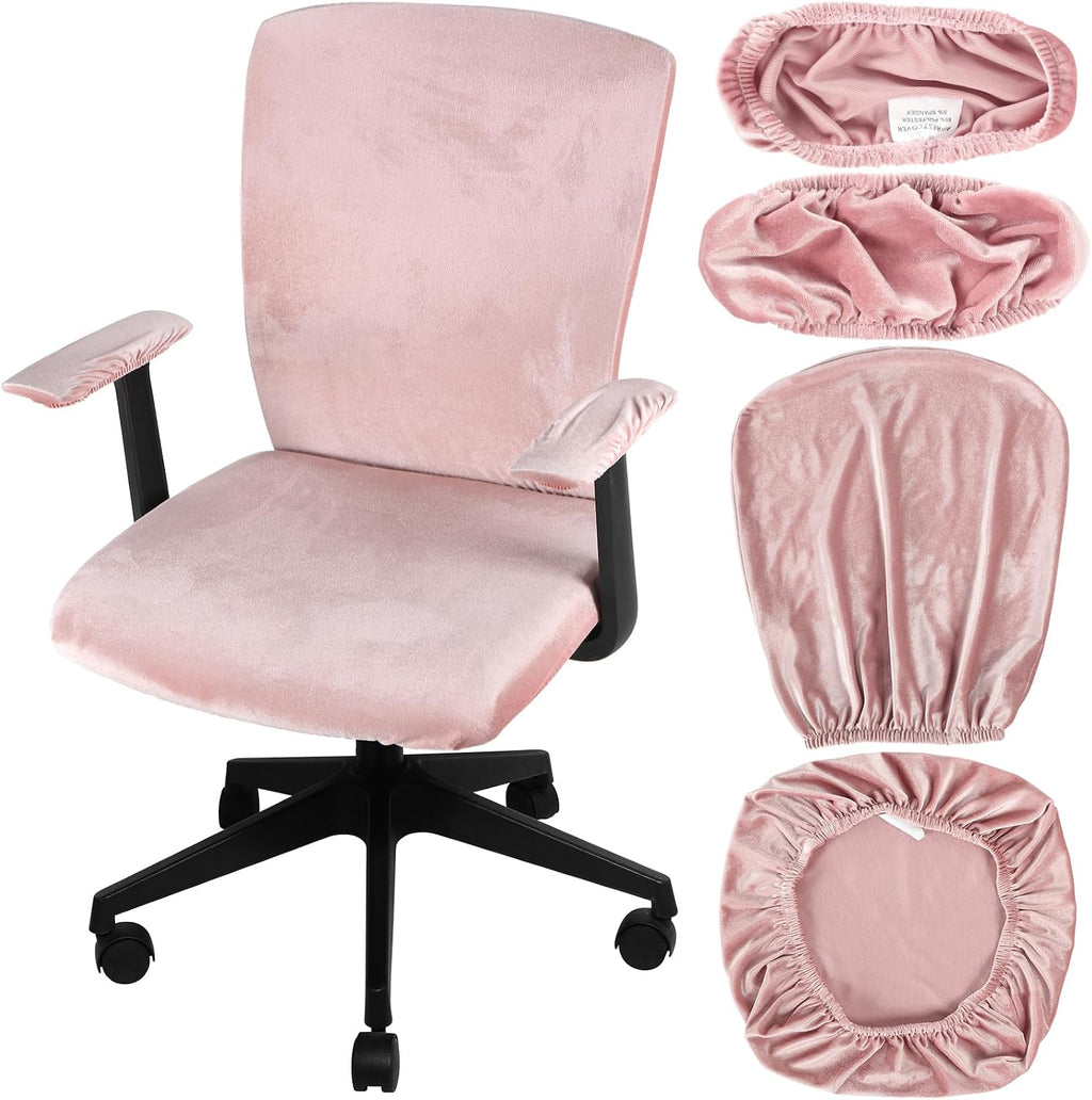 Tallew 4 Pcs Office Chair Covers Set with Armrest, Stretchable,Light Pink