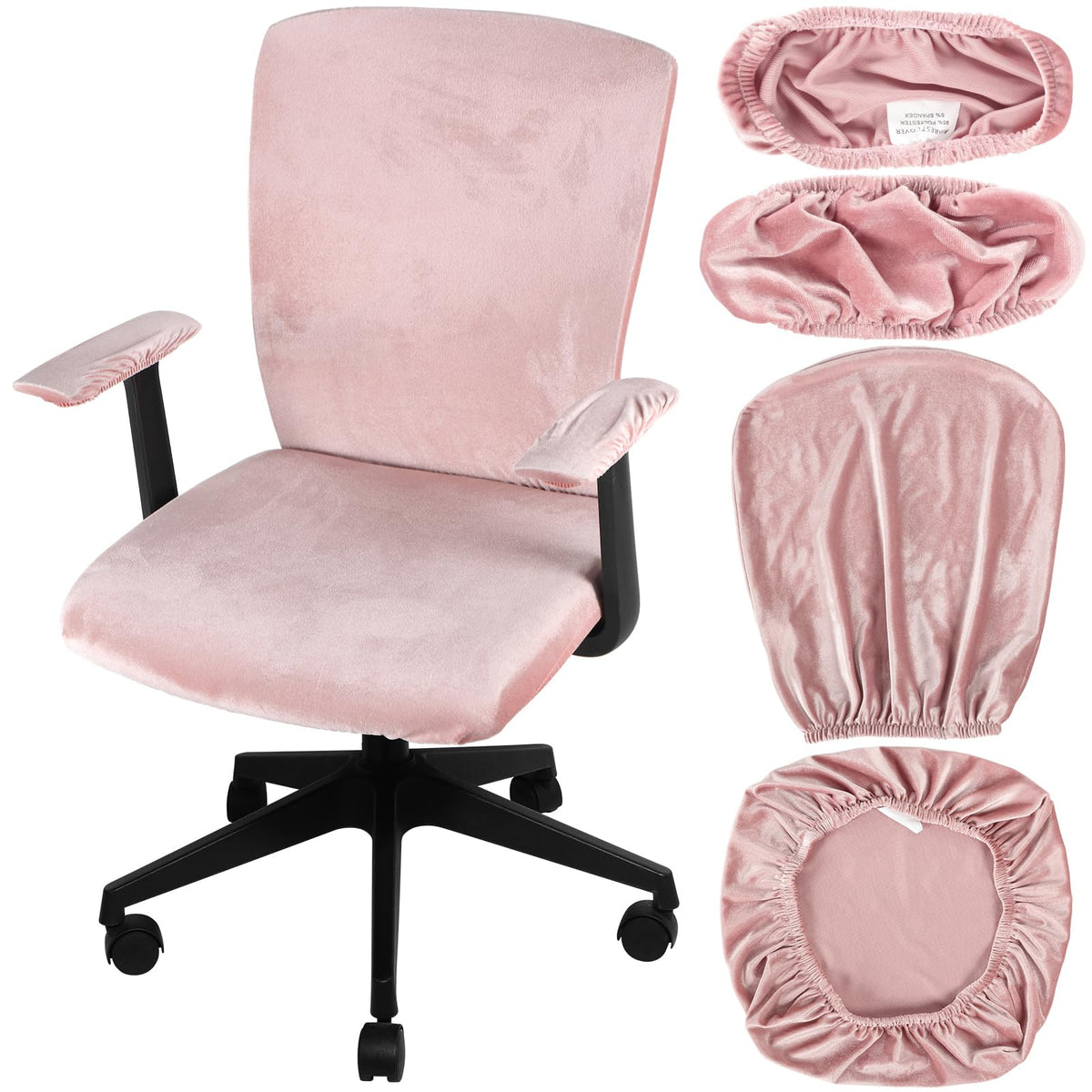 Tallew 4 Pcs Office Chair Covers Set with Armrest, Stretchable,Light Pink