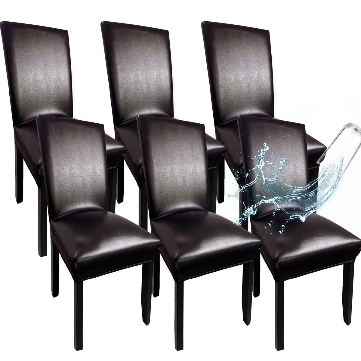 Leather Chair Covers for Dining Chairs Set of 4, Super Stretch Waterproof Kitchen Chair Covers Thickened Washable Dining Chair Slipcovers Black Chair Seat Covers for Dining/Kitchen/Banquet