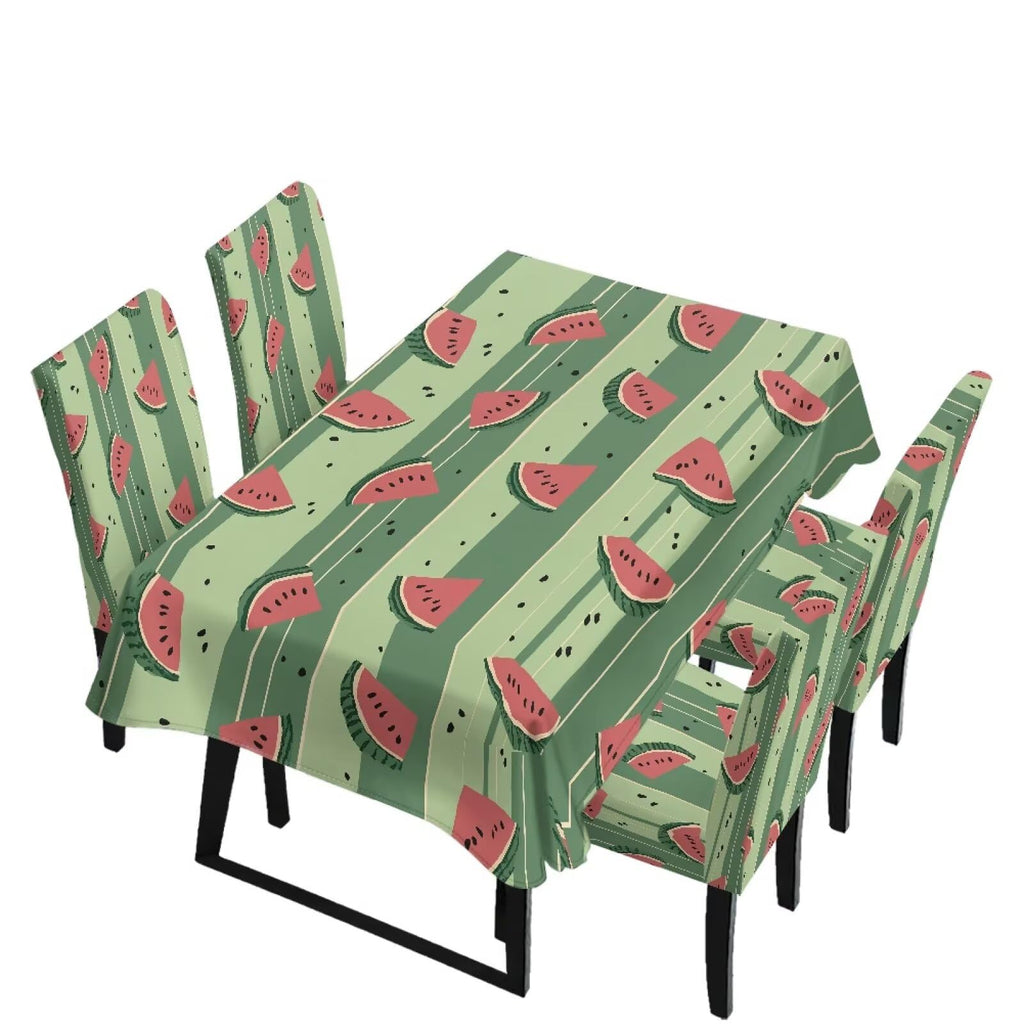 GLENLCWE Monstera Leaf Universal Dining Table Cover with Chairs Dining Table Cover with Chair Covers 7 Pcs, Dust Proof Green Kitchen Party Stretch Elastic Bottom Slipcovers