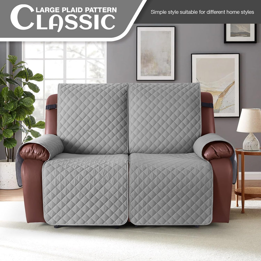 KinCam Waterproof Loveseat Recliner Covers Washable, 2 Seater, Light Gray