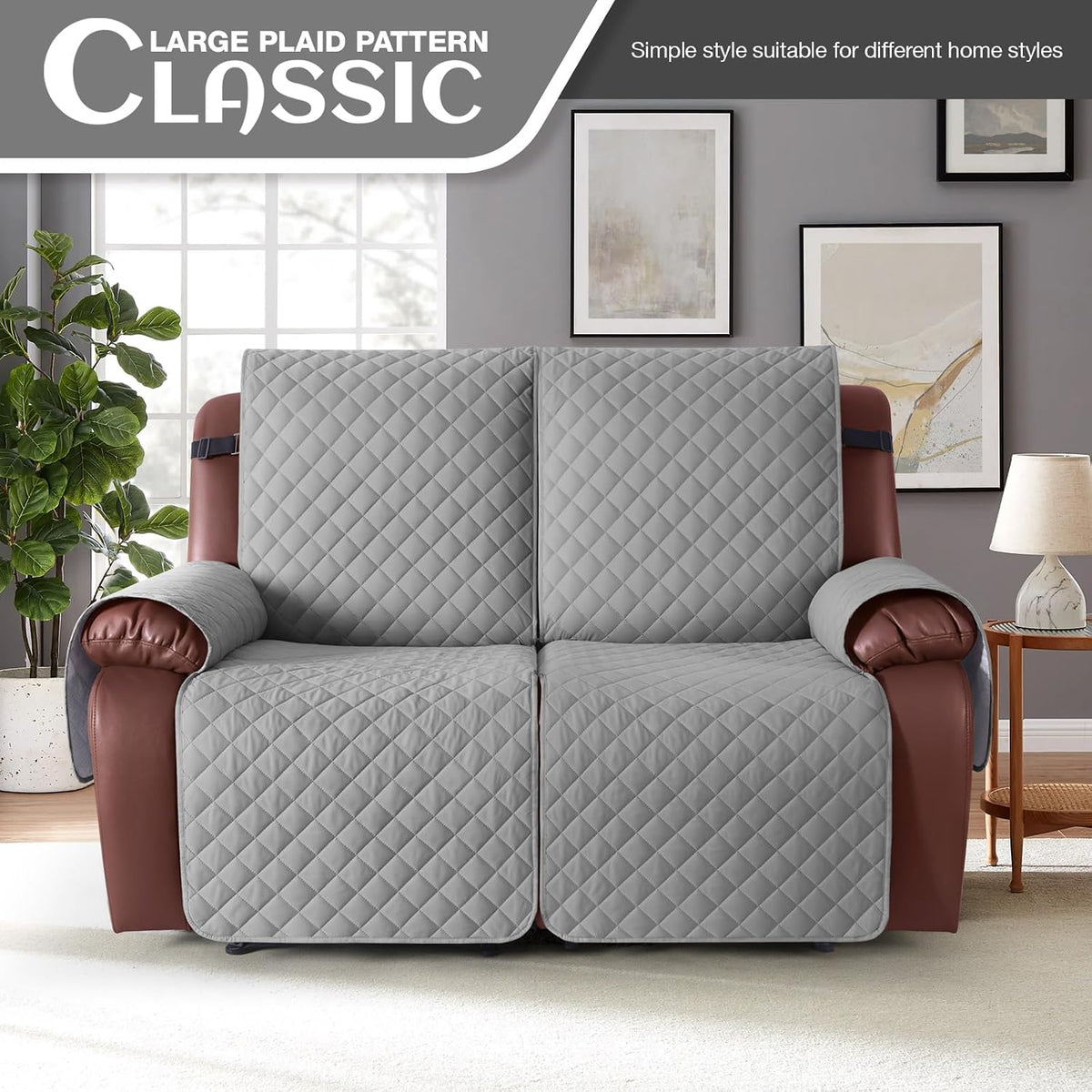 KinCam Waterproof Loveseat Recliner Covers Washable, 2 Seater, Light Gray