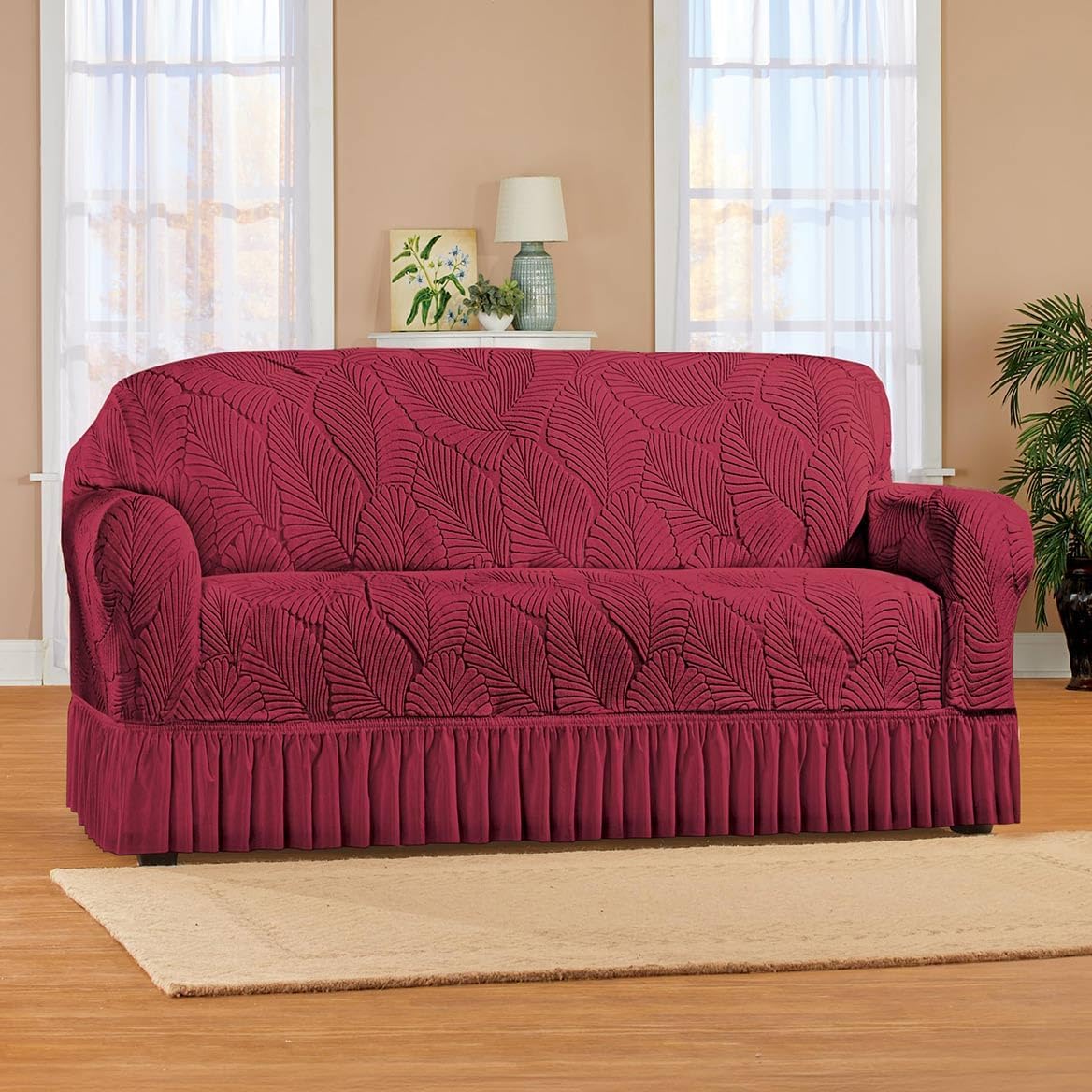 Collections Etc Textured Leaf Design Ruffled Skirt Slipcover