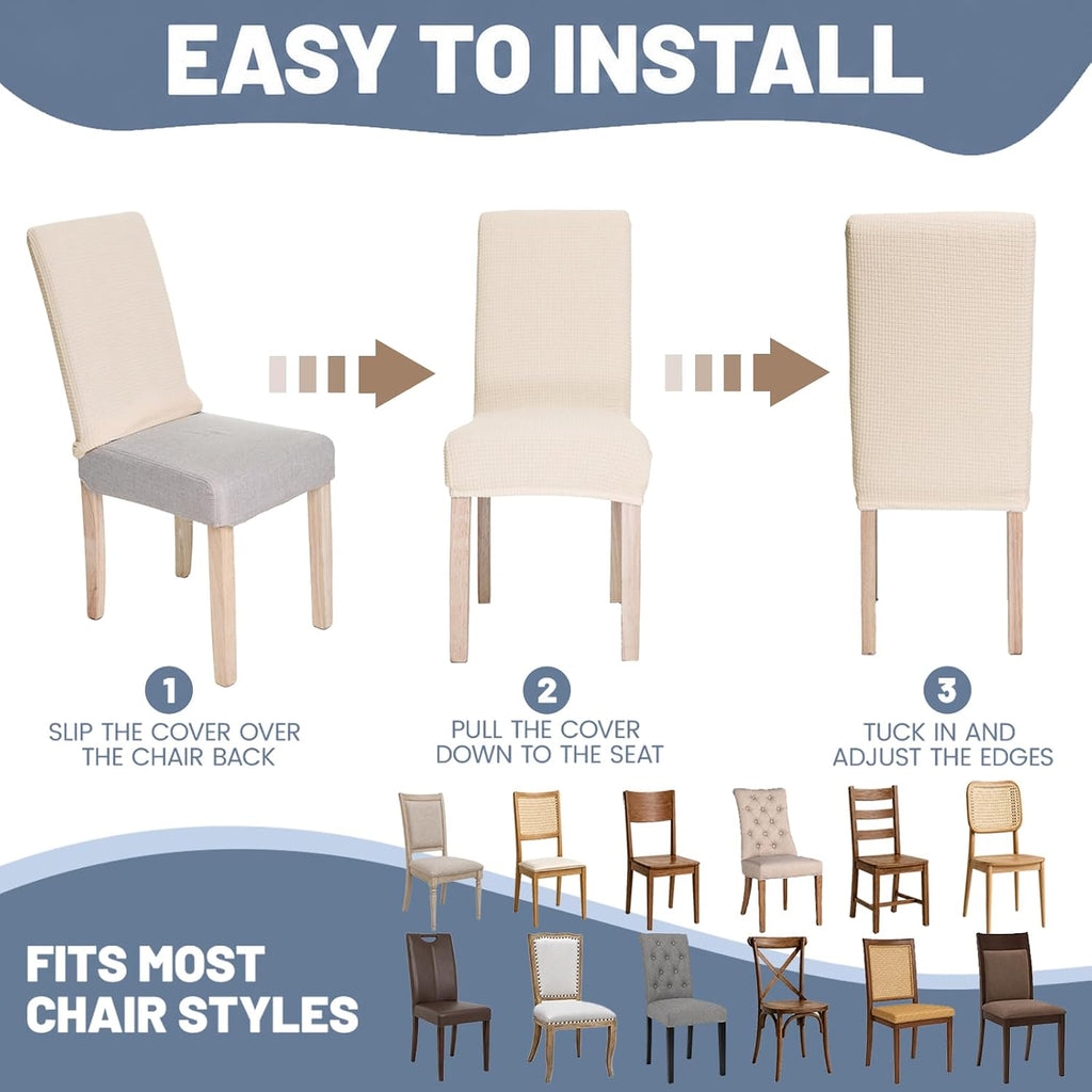 Waterproof Dining Chair Covers Set of 4, Beige Stretch Slipcovers