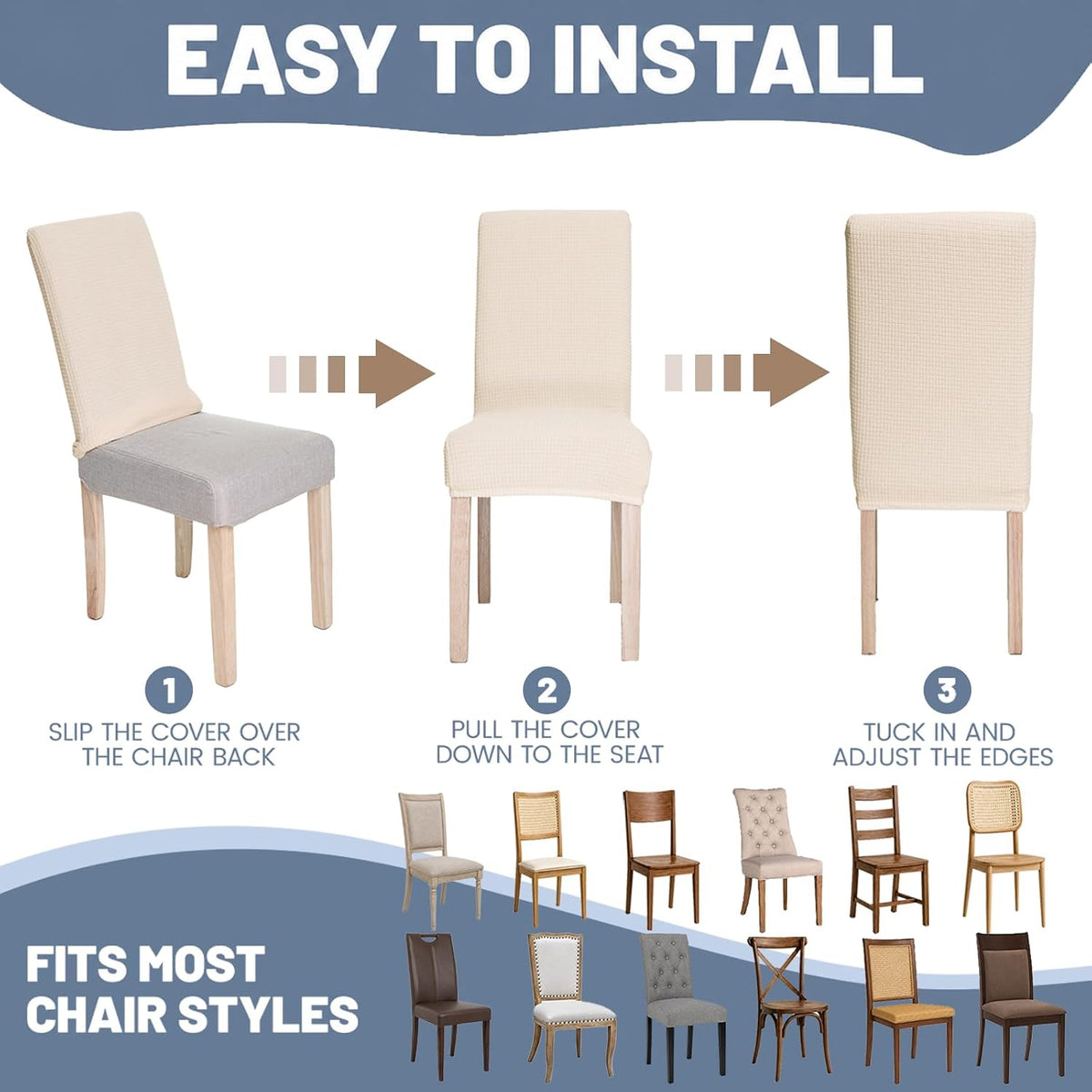 Waterproof Dining Chair Covers Set of 4, Beige Stretch Slipcovers