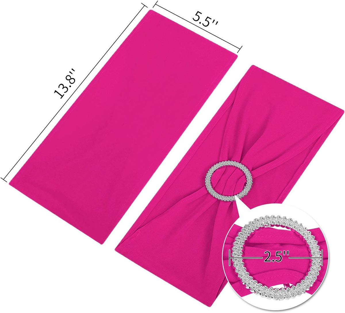 Peomeise 50pcs Fuchsia Spandex Chair Sashes with Buckle Slider for Wedding, Party Decoration