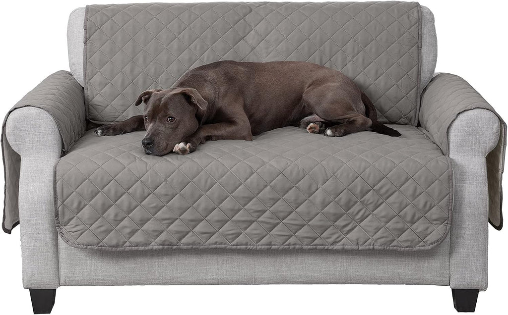 Furhaven Water-Resistant & Reversible Loveseat Cover Protector for Dogs, Cats, & Children - Two-Tone Pinsonic Quilted Living Room Furniture Cover - Gray/Mist, Loveseat