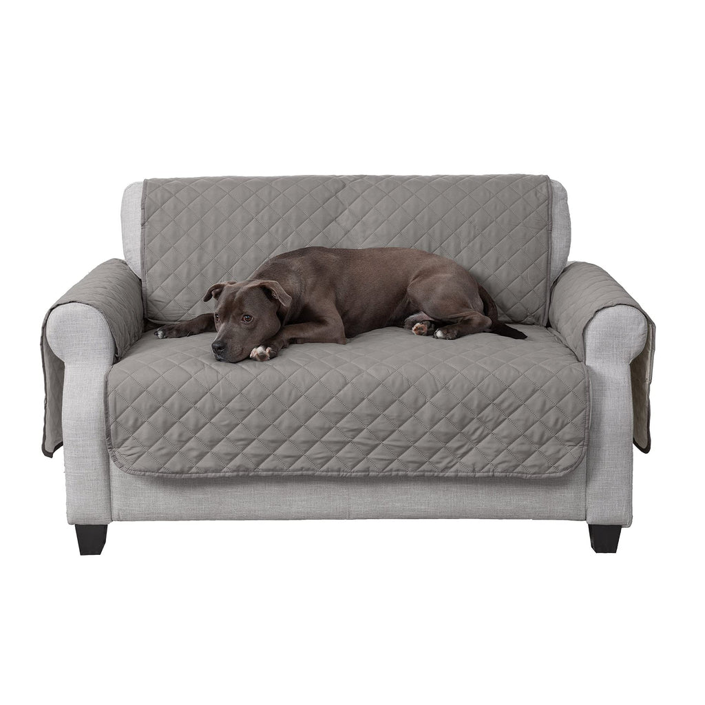 Furhaven Water-Resistant & Reversible Loveseat Cover Protector for Dogs, Cats, & Children - Two-Tone Pinsonic Quilted Living Room Furniture Cover - Gray/Mist, Loveseat