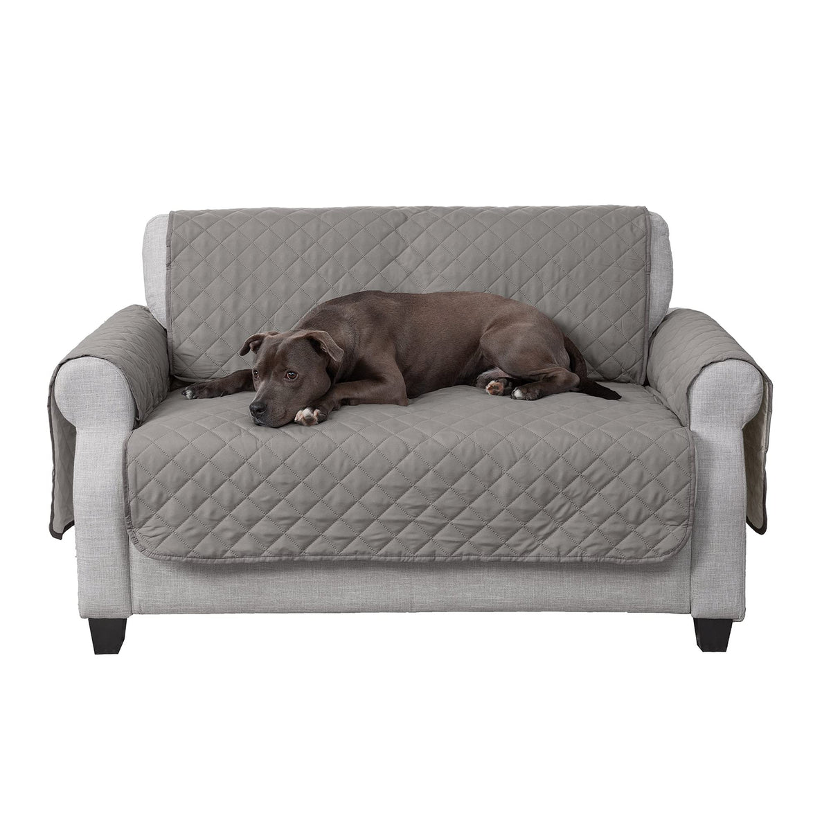 Furhaven Water-Resistant & Reversible Loveseat Cover Protector for Dogs, Cats, & Children - Two-Tone Pinsonic Quilted Living Room Furniture Cover - Gray/Mist, Loveseat