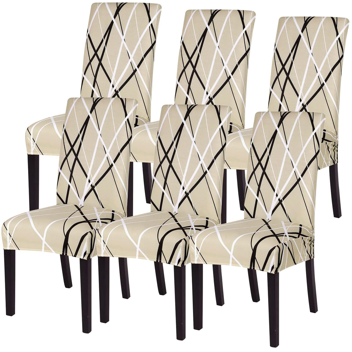 SearchI Chair Covers Slipcovers Set of 4, Spandex Super Fit Stretch Removable Washable Kitchen Parsons Protector for Dining Room,Hotel,Ceremony,Beige+Flowers