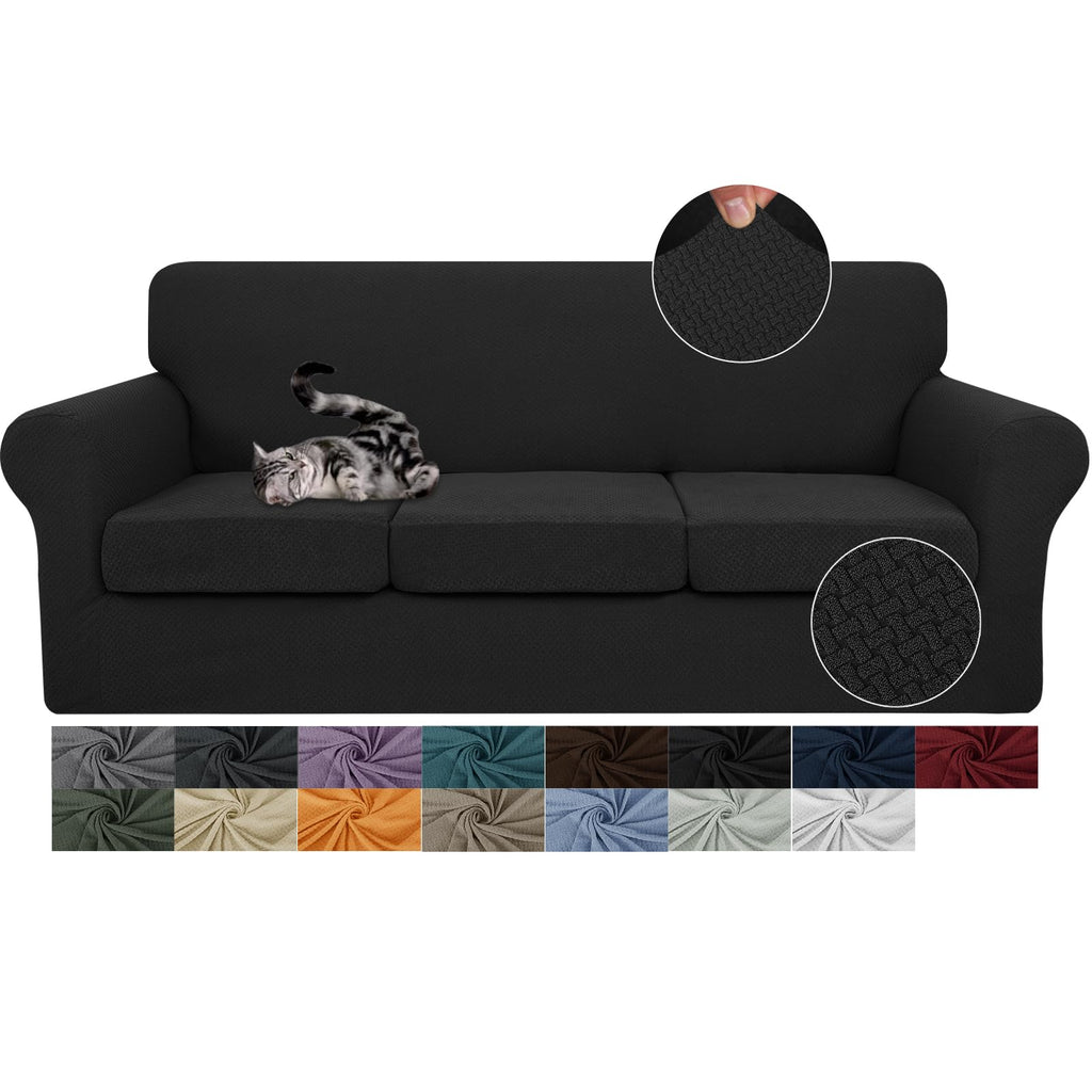 JIVINER 3 Pieces Stretch Couch Covers for 2 Cushion Couch Fitted Thick Loveseat Sofa Slipcover with 2 Seat Cushion Covers for Living Room Pet Dogs (Loveseat, Off White)