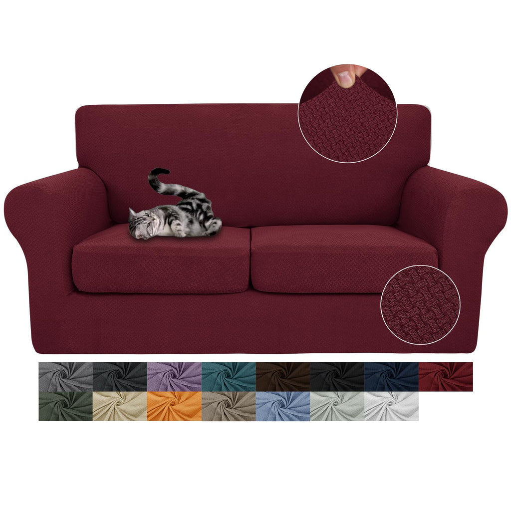 JIVINER 3 Pieces Stretch Couch Covers for 2 Cushion Couch Fitted Thick Loveseat Sofa Slipcover with 2 Seat Cushion Covers for Living Room Pet Dogs (Loveseat, Off White)