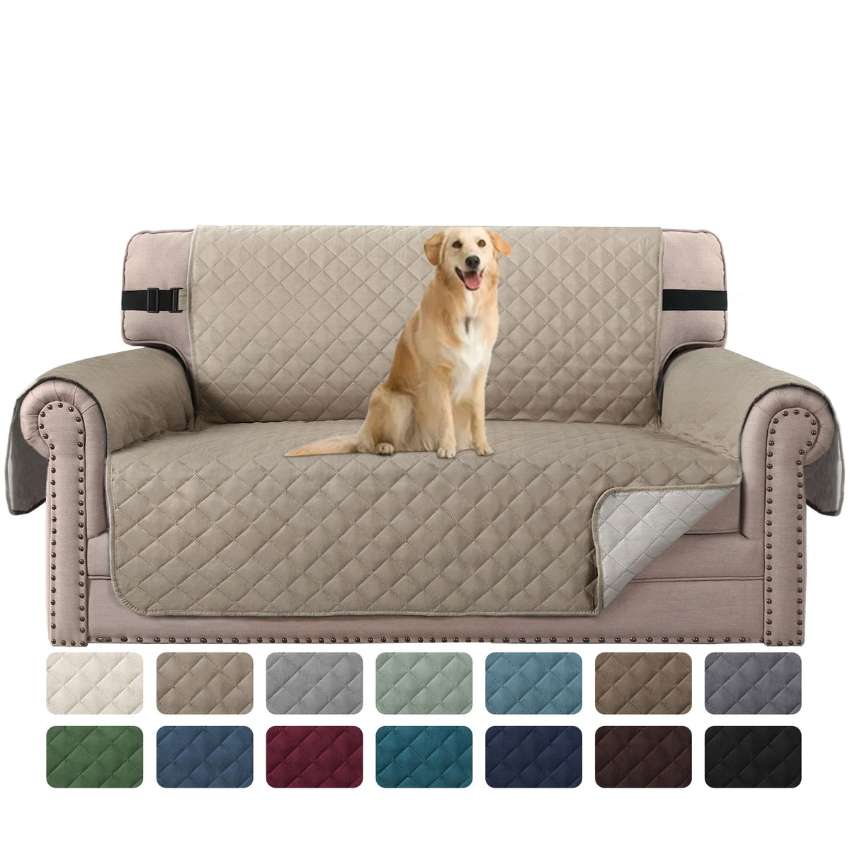 H.VERSAILTEX Reversible Couch Cover for 2 Cushion Couch Water Resistant Loveseat Washable Furniture Cover with Non-Slip Elastic Strap for Dogs, Pets, Kids(Oversized Loveseat, Charcoal Grey)
