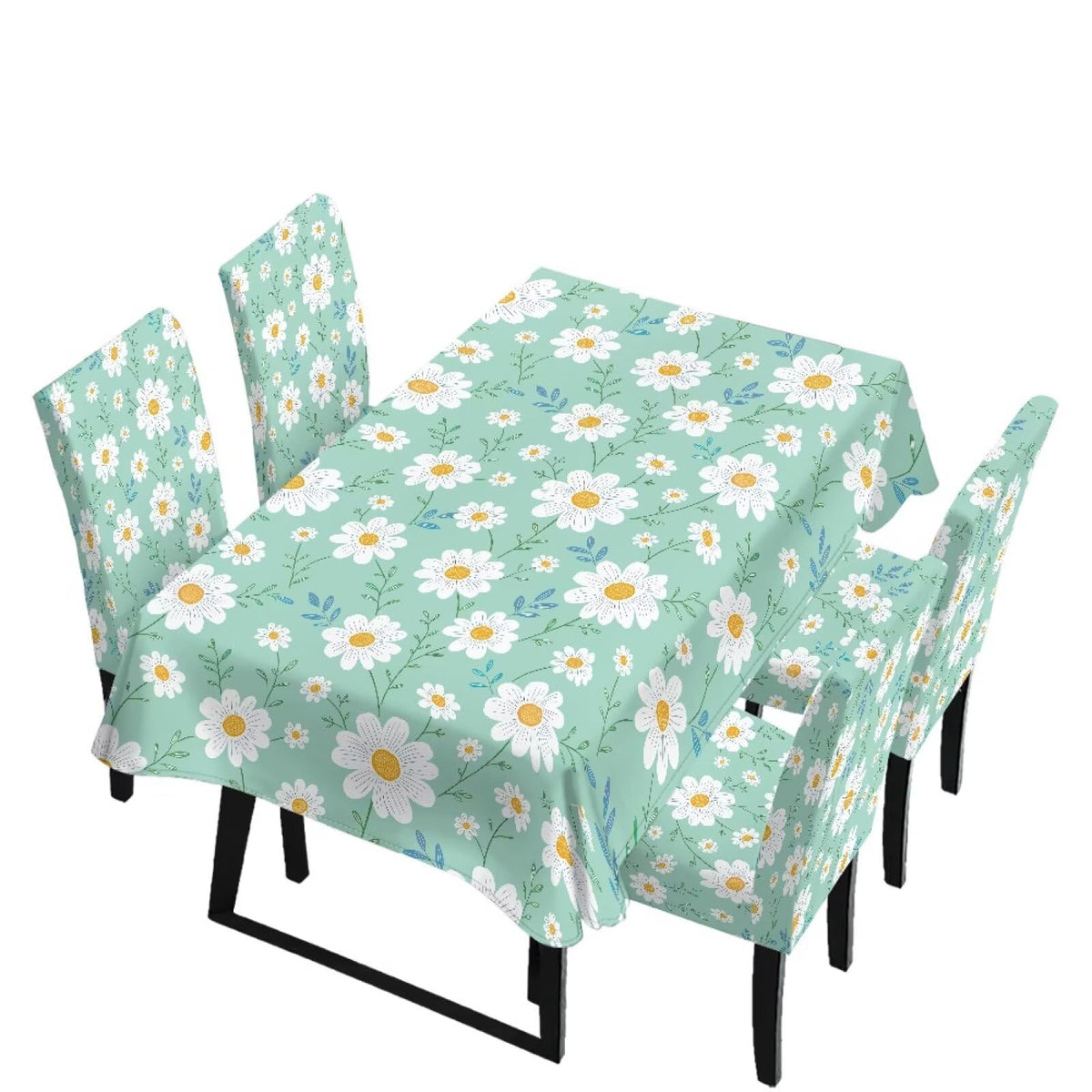 Light Grey 7 Pcs Tablecloth and Chair Covers Set Removable Chair Covers Set of 6 with Table Cover for Dining Room Washable Furniture Protector for Family Gathering Potluck
