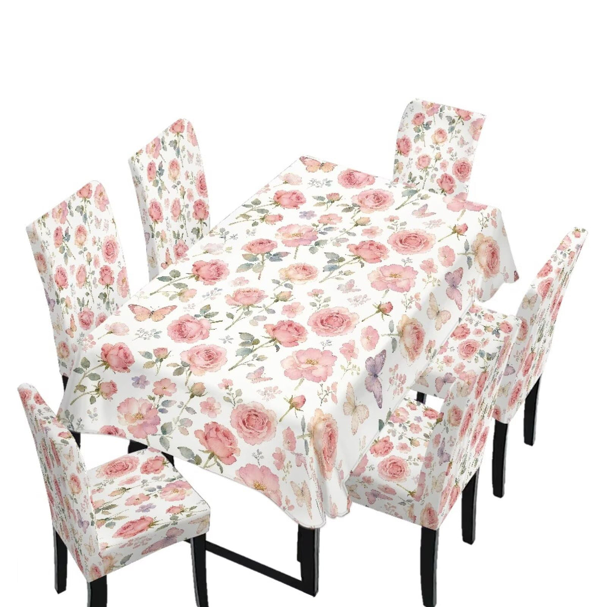 5 Pack Dining Room Chair Cover Set and Table Cloth Rectangle, Dust Proof Machine Washable Tablecloths Comfortable Chair Seat Slipcovers for Restaurant Decor, Abstract Fluid Marble