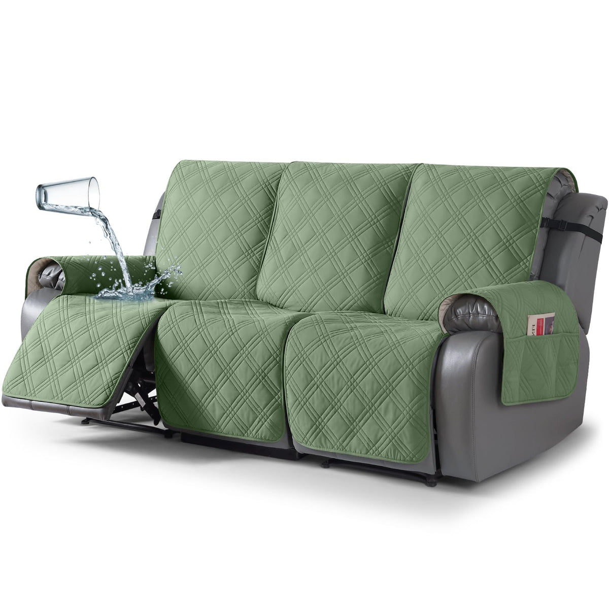 TAOCOCO 100% Waterproof Oversized Loveseat Recliner Cover, Non Slip Split Couch Covers for Reclining Loveseat with Elastic Straps for Kids Pets(Oversized 2 Seater, Chocolate)
